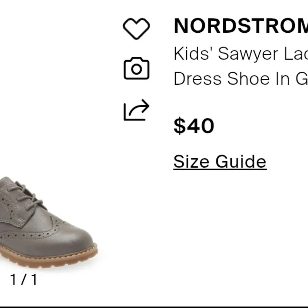 NEW Nordstrom NOSawyer-PU Kids' Oxford Shoes – Gray, Size 5M